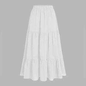 NWT Cider Solid White Ruffle Maxi Tiered Skirt with Elastic Waist size Small